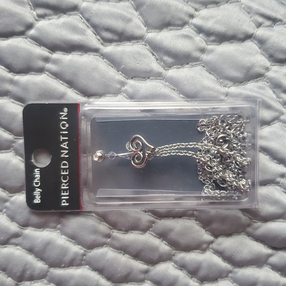 Heart Belly Ring With Attached Belly Chain Around Waist